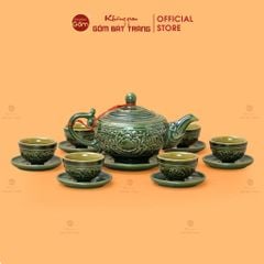 Bộ Ấm Chén Khắc Nổi Hoa Phù Dung