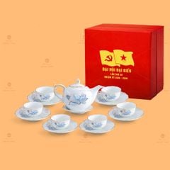 Bộ Ấm Chén Trà Mẫu Đơn Sen Xanh Kẻ Vàng